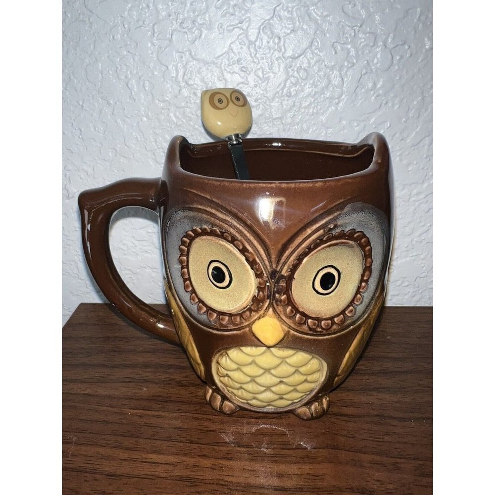 Ceramic Coffee Hot Cocoa Owl Mug with Matching Spoon Holiday Gift Owl Collect
